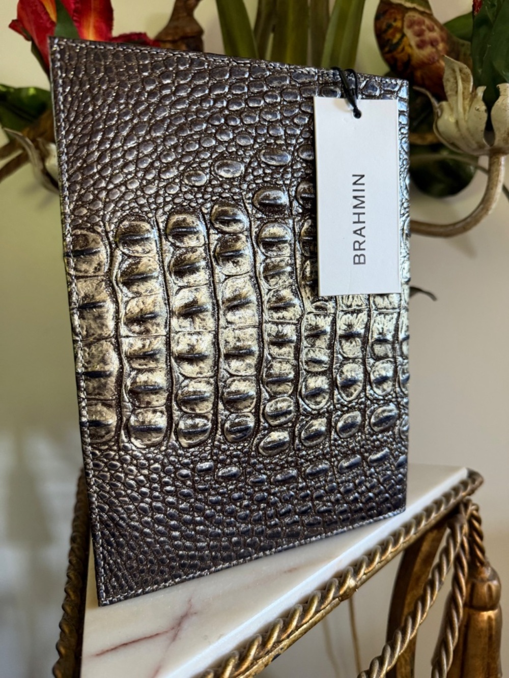 🌟NWT Brahmin Black ONYX Sample Leather Journal Metallic Gold Glitter Flecks 🌟 - Picture 2 of 10